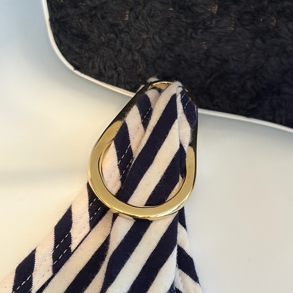 Striped One-Shoulder Top w Gold Hardware - Picture 3 of 6